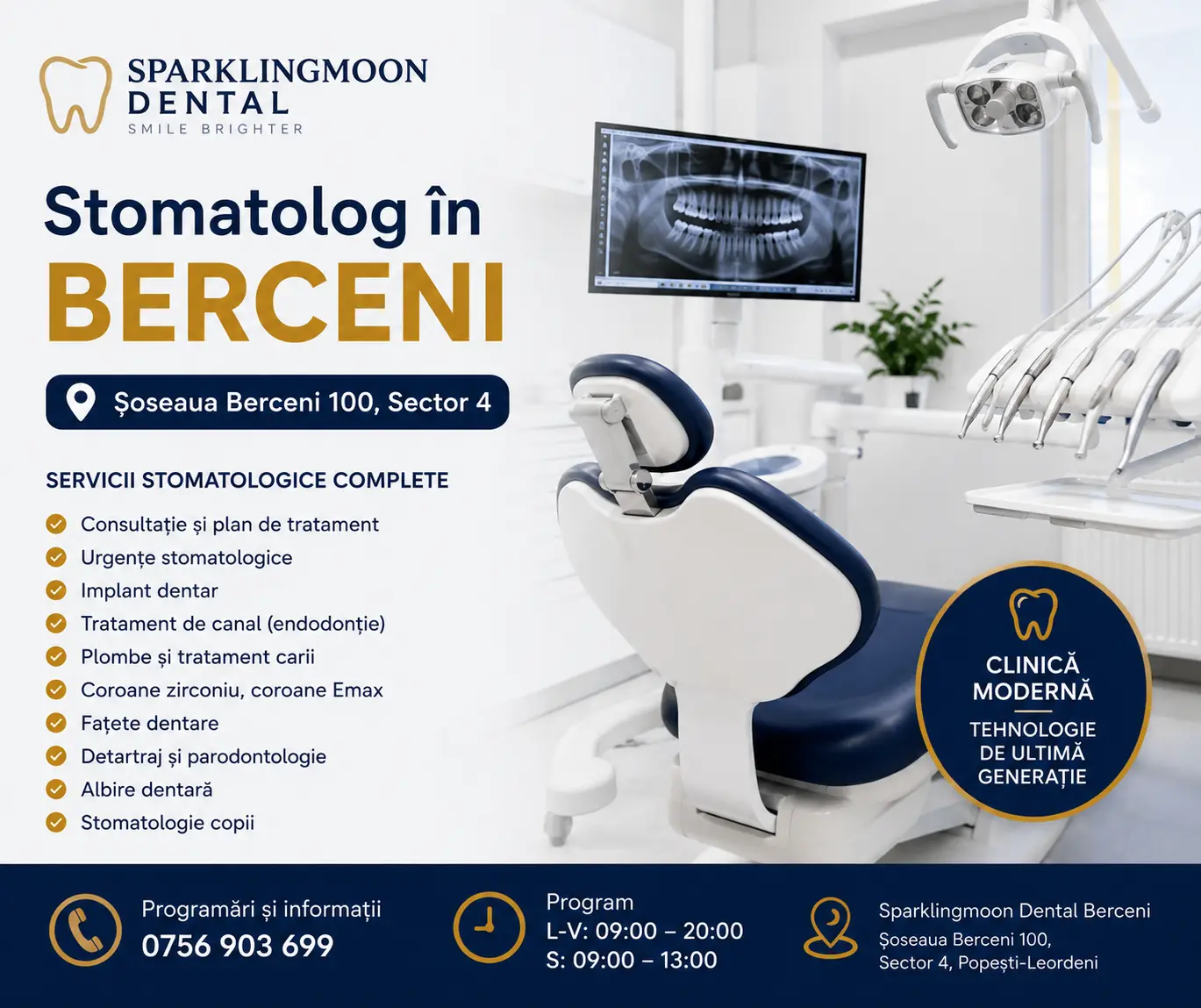 Dentist Berceni la Sparklingmoon Dental, clinica stomatologica pe Soseaua Berceni 100 aproape de Popesti-Leordeni, Dimitrie Leonida, Metalurgiei si Grand Arena