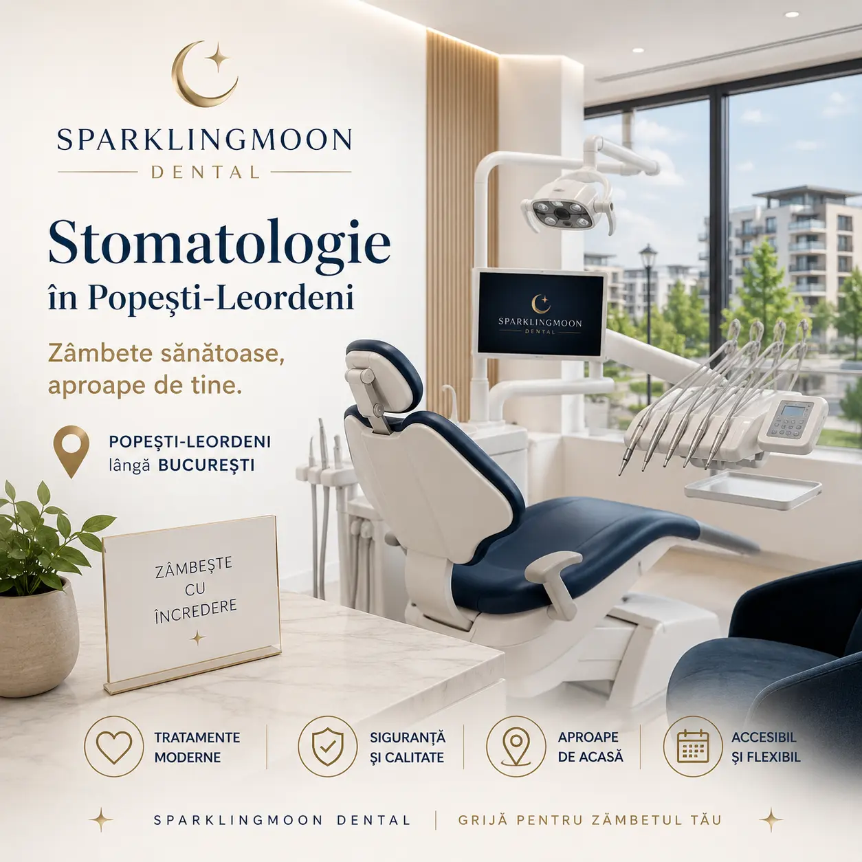 Stomatologie Popești-Leordeni – Sparklingmoon Dental, cabinet stomatologic pe Șoseaua Berceni 100, aproape de Dimitrie Leonida și Sector 4